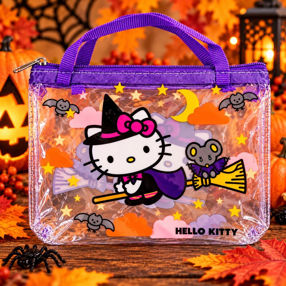 Sanrio Hello Kitty Flying Witch Halloween Clear Zipper Pouch NWT